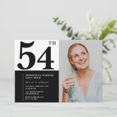 Schwarz-weißes Foto 54. Geburtstag Einladungen (Stehend Vorderseite)