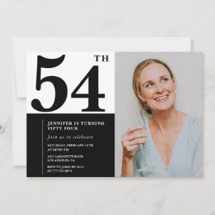 Schwarz-weißes Foto 54. Geburtstag Einladungen