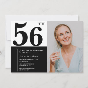 Schwarz-weißes Foto 56. Geburtstag Einladungen