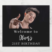 Schwarz-weißes Foto Begrüßung Geburtstag Bierflaschenetikett (Einzelnes Label)