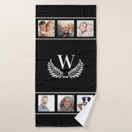 Schwarz-weißes Foto Collage Monogramm erste klassi Badehandtuch