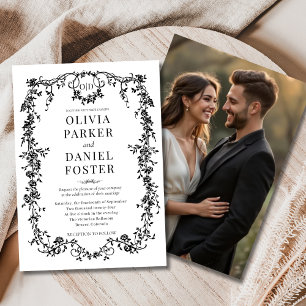 Schwarz-weißes Foto Floral Viktorianisch Französis Einladung