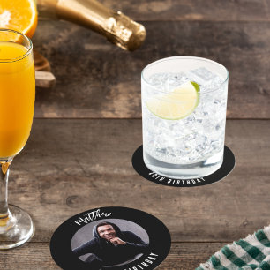 Schwarz-weißes Foto Geburtstagsfeier Runder Pappuntersetzer