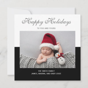 Schwarz-weißes Foto Happy Holiday Birth Ankündigun Feiertagskarte