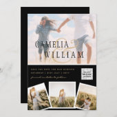 Schwarz-weißes FOTO Hochzeit Einladung QR CODE Ret (Vorne/Hinten)