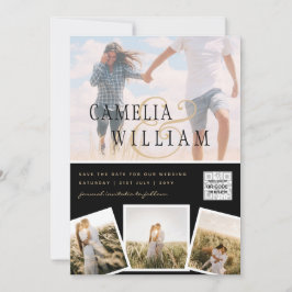 Schwarz-weißes FOTO Hochzeit Einladung QR CODE Ret