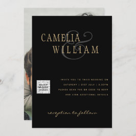 Schwarz-weißes FOTO Hochzeit Einladung QR CODE Ret