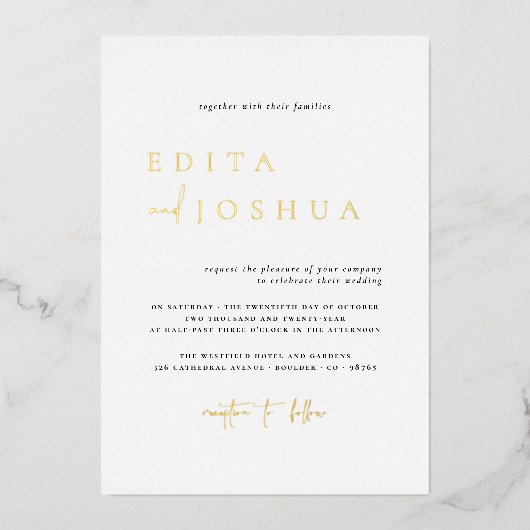 Schwarz-weißes Foto Hochzeit in einem QR-Code Folieneinladung (Vorderseite)