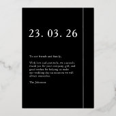 Schwarz-weißes Foto Hochzeit Liebe und Dankbarkeit Folieneinladung (Rückseite)