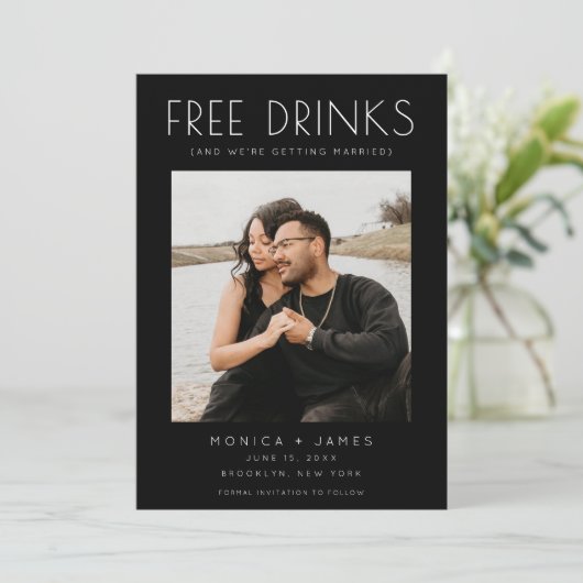 Schwarz-weißes Foto Hochzeit retten Datum Ankündigung (Stehend Vorderseite)