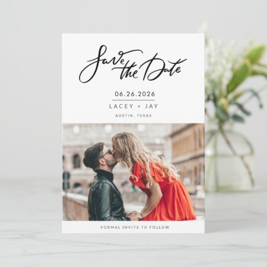 Schwarz-weißes Foto Hochzeit speichern Sie das Dat Save The Date (Stehend Vorderseite)