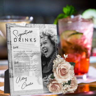 Schwarz-weißes Foto Hochzeitscouch Signature Drink Fotoplatte