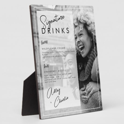 Schwarz-weißes Foto Hochzeitscouch Signature Drink Fotoplatte (Seite)