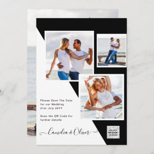 Schwarz-weißes Foto Hochzeitsstichtag QR-Code Rett Einladung