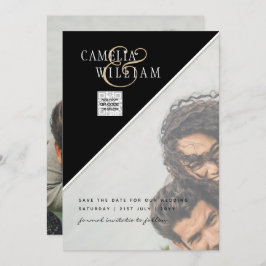 Schwarz-weißes FOTO Hochzeitsstichtag QR-Code Rett Einladung