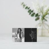 Schwarz-weißes Foto Minimalistischer QR-Code Visitenkarte (Stehend Vorderseite)