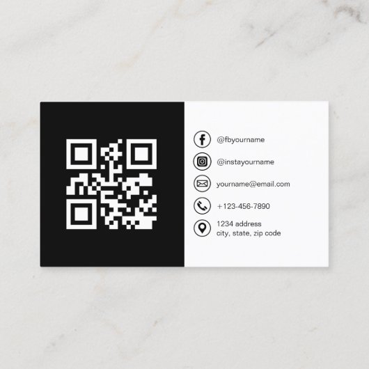 Schwarz-weißes Foto mit QR Code Social Media Visitenkarte (Rückseite)