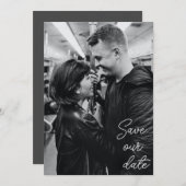 Schwarz-weißes Foto Moderne Handschrift Hochzeit Save The Date (Vorne/Hinten)