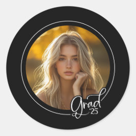 Schwarz-weißes Foto Modernes Drehbuch Grad Abschlu Runder Aufkleber