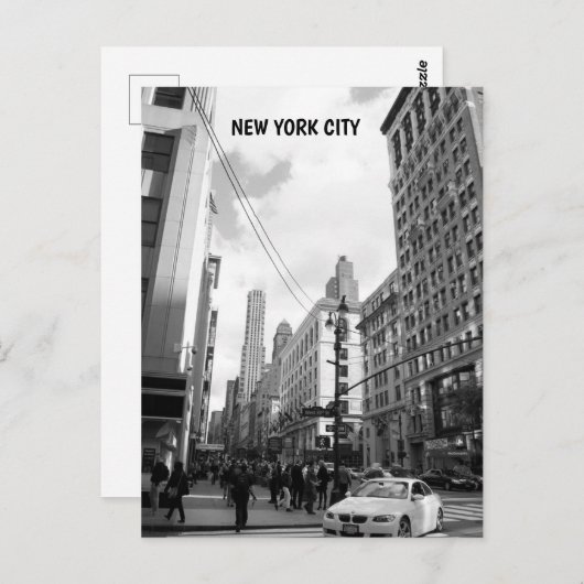 Schwarz-weißes Foto New Yorker Gebäude Postkarte (Vorne/Hinten)