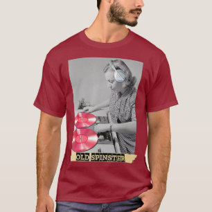 Schwarz-weißes Foto Old Spinster Vintag Funny DJ T-Shirt