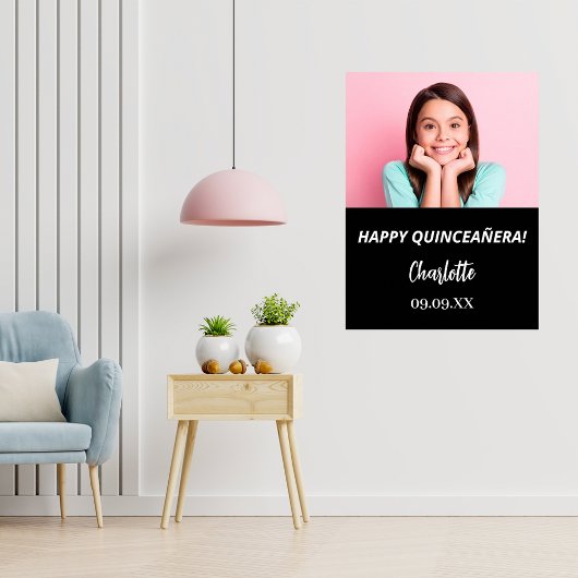 Schwarz-weißes Foto Quinceanera Party willkommen Poster