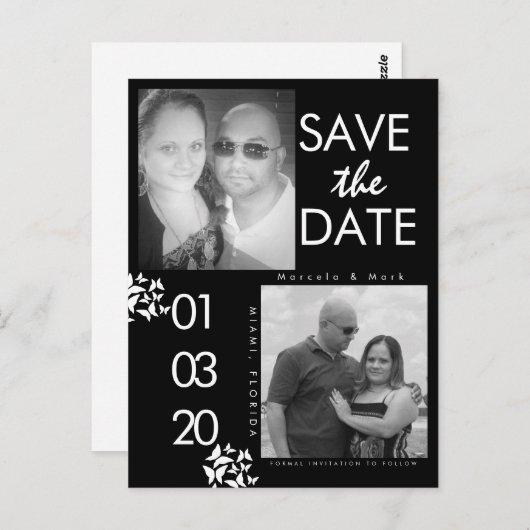 Schwarz-weißes Foto Save the Dates Butterfly Postc Postkarte (Vorne/Hinten)