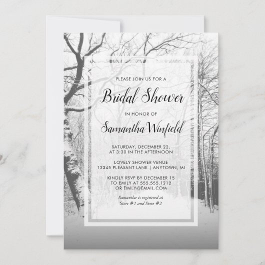 Schwarz-weißes Foto Schneeszene Rustikales Brautpa Einladung (Vorderseite)