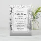 Schwarz-weißes Foto Schneeszene Rustikales Brautpa Einladung (Stehend Vorderseite)