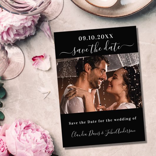 Schwarz-weißes Foto-Skript modern elegant Save The Date