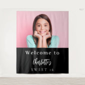 Schwarz-weißes Foto Sweet 16 Party willkommen Wandteppich (Vorderseite)