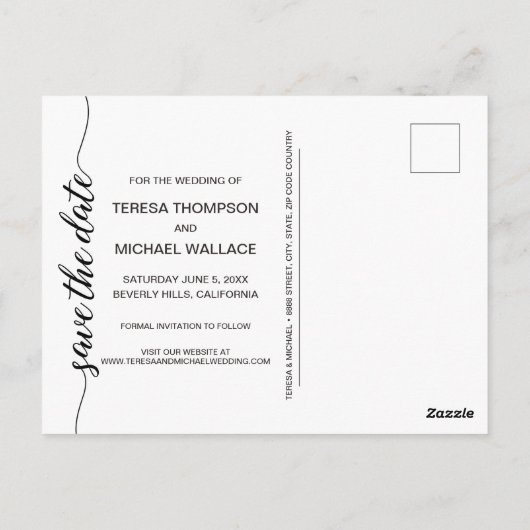 Schwarz-weißes Foto Vertikales Save the Date Postkarte (Rückseite)