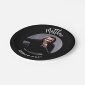 Schwarz-weißes Foto zum Geburtstag Pappteller (Schrägansicht)