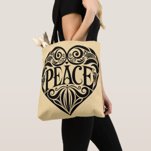 SCHWARZ-WEIßES FRIEDENS-HERZ TASCHE
