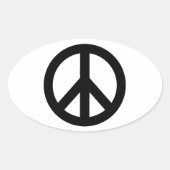 Schwarz-weißes Friedenszeichen Ovaler Aufkleber (Vorderseite)
