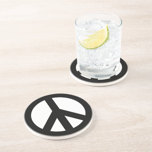 Schwarz-weißes Friedenszeichen-Symbol Untersetzer (Seite)