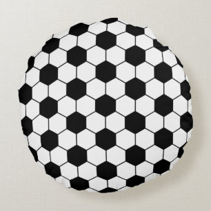 Schwarz-weißes Fußball-Ball-Muster Rundes Kissen