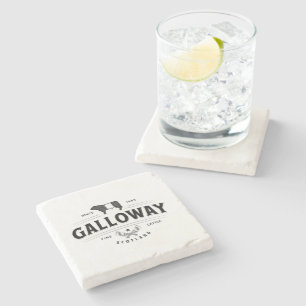 Schwarz-weißes Galloway Beltie Cows Bull Logo Steinuntersetzer