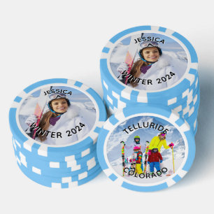 Schwarz-weißes gebogenes Text Familienfoto Pokerchips