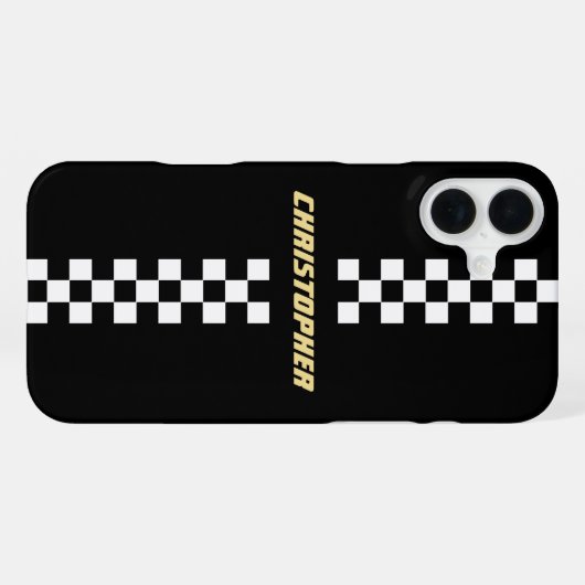 Schwarz-weißes Geländeflagge Gold Mit Monogramm iPhone Hülle (Rückseite (Horizontal))