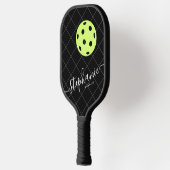 Schwarz-weißes gelbes, elegantes Skript personanis Pickleball Schläger (Links)