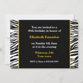 Schwarz-weißes gelbes Zebra-Print, 40. Foto Einladung (Rückseite)