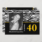 Schwarz-weißes gelbes Zebra-Print, 40. Foto Einladung (Vorne/Hinten)