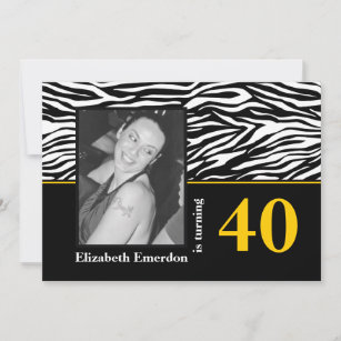Schwarz-weißes gelbes Zebradruck 40. Foto Einladung