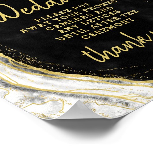 Schwarz-weißes Geode Unplugged Wedding Table Sign Poster (Ecke)