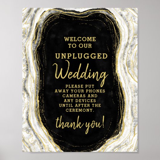 Schwarz-weißes Geode Unplugged Wedding Table Sign Poster (Vorne)
