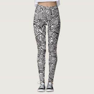 Schwarz-weißes geometrisches Labyrinth Abstract Li Leggings