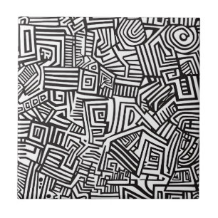 Schwarz-weißes geometrisches Labyrinth abstraktes Fliese