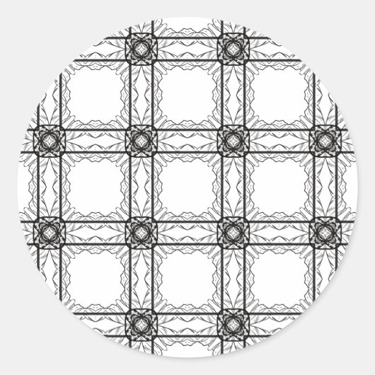 Schwarz-weißes geometrisches Lacy-Grid-Muster Runder Aufkleber (Vorderseite)