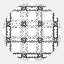 Schwarz-weißes geometrisches Lacy-Grid-Muster Runder Aufkleber